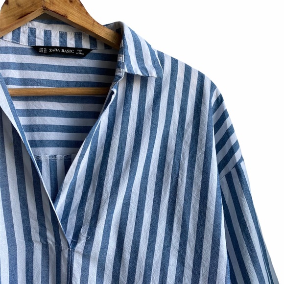 Zara blue and white pinstripe oversized shirt, XS - Picture 5 of 8